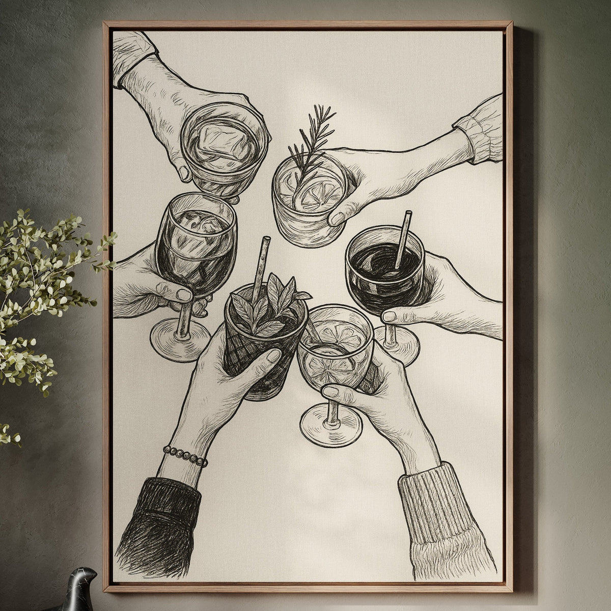 Cheers in Ink Toasting Hands Print
