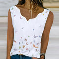Butterfly Print Sleeveless V-Neck Top – White