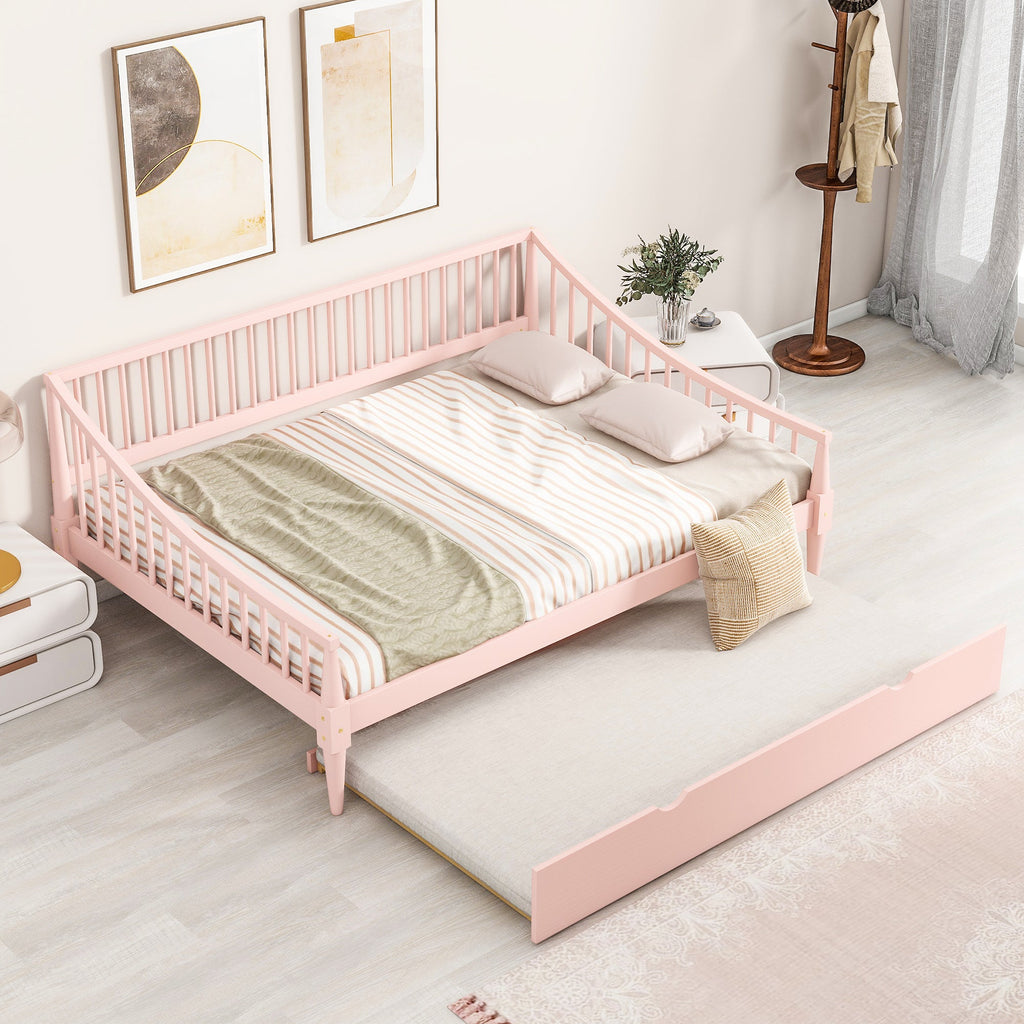Full Size Daybed with Trundle and Support Legs  Pink