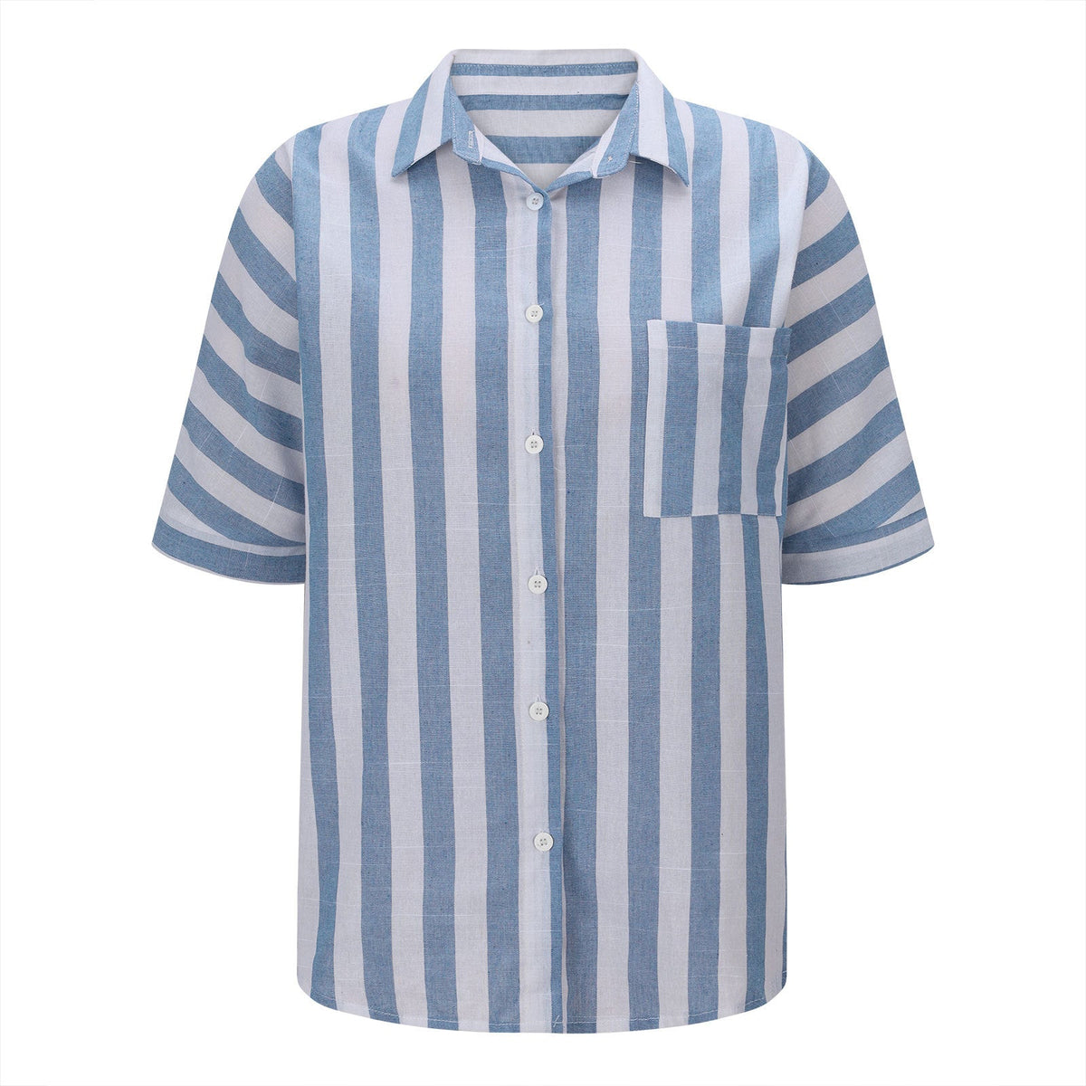 Striped Short Sleeve Lapel Casual Button Pocket Cardigan Short Sleeve Shirt