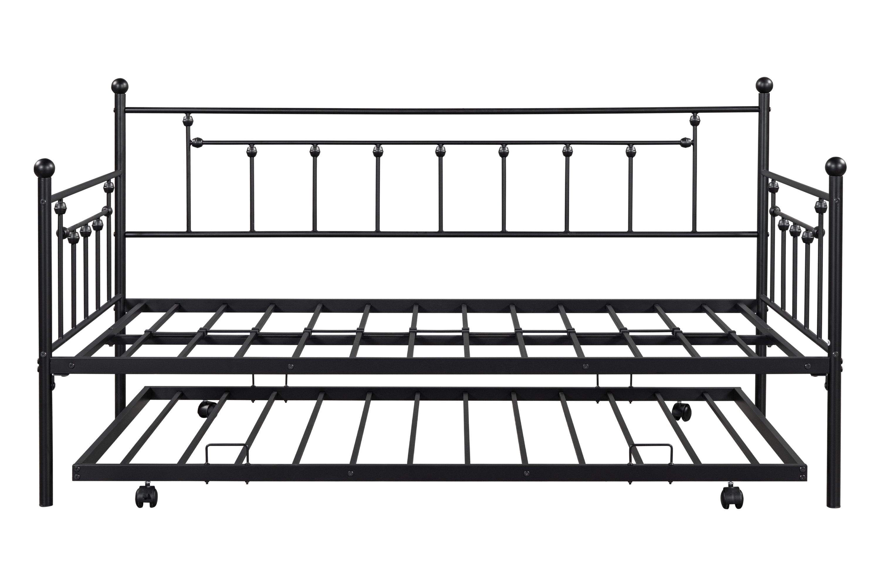 Metal double bed with ear shaft/sturdy/noise reduction/flexible ear shaft/retro style/no need for spring box (Black)
