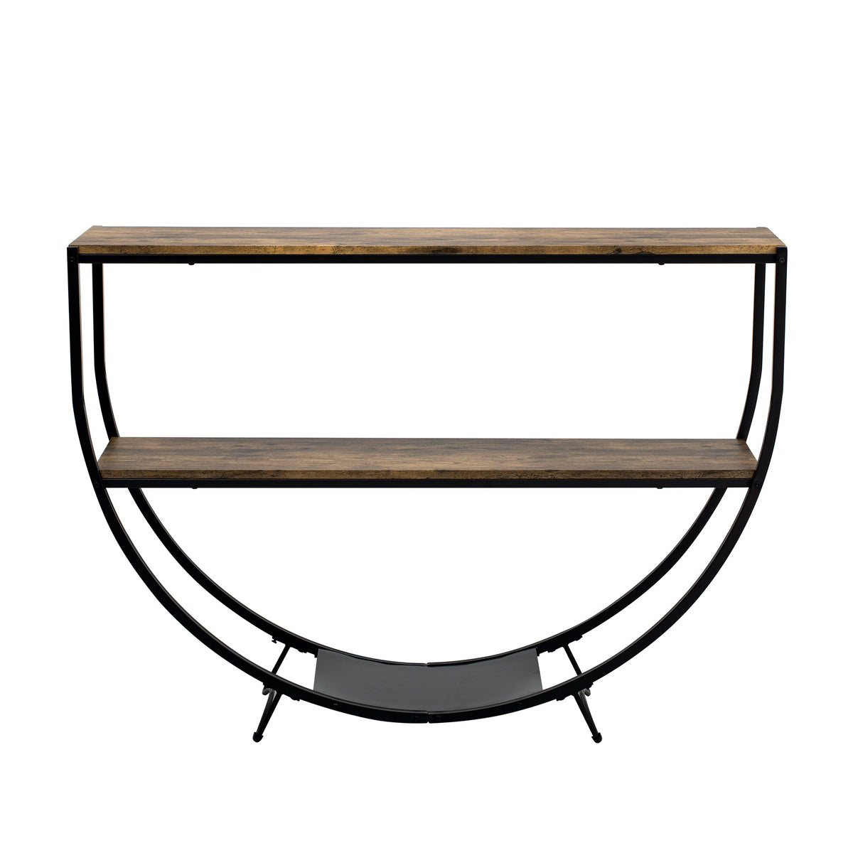 TREXM Rustic Industrial Design Demilune Shape Textured Metal Distressed Wood Console Table (Distressed Brown)