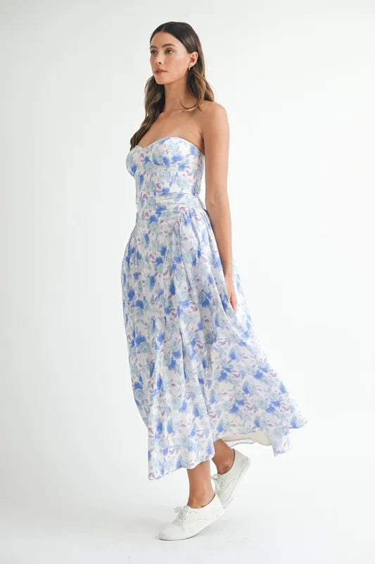 Sweetheart Neckline Floral Printed Midi Dress