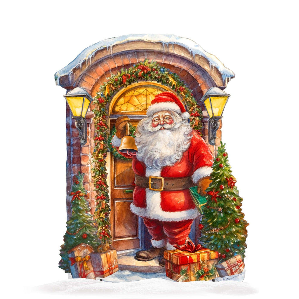 Knocking the Door Santa Outdoor Decor by G. Debrekht - Christmas Santa Snowman Decor - 8611044F