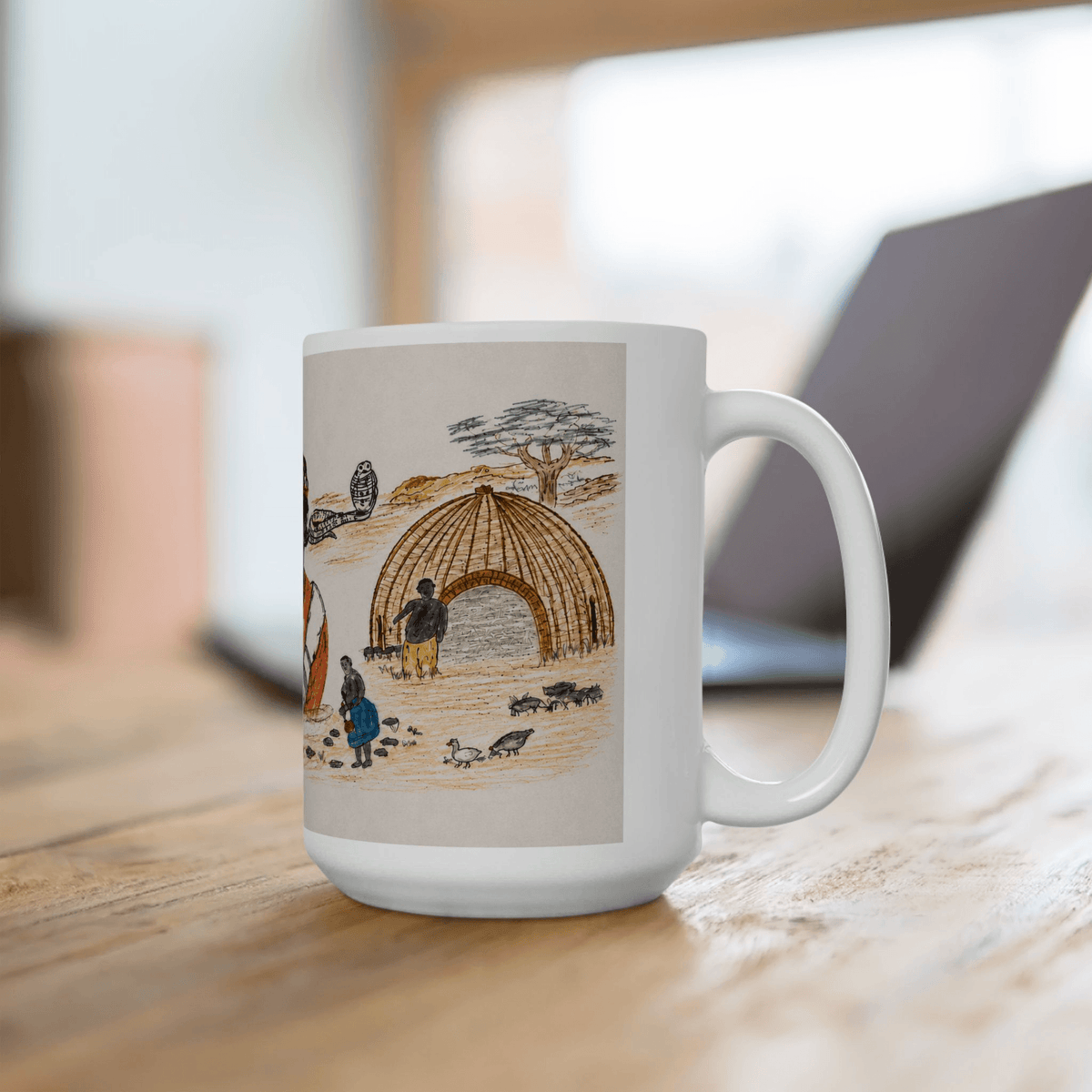 PimsArt South African Tribal Village Portrait Mug From Original Drawing