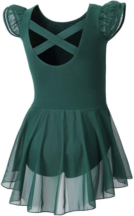 DIPUG Ballet Leotards for Girls Ballet Leotard with Skirt Toddler Dance Leotards Flutter Sleeve and Criss-Cross Back