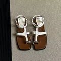Women's Fashion Metal Buckle Thong Square Toe Sandals, 2026 Summer New, Niche Design Versatile Mid Heel Slide Slippers