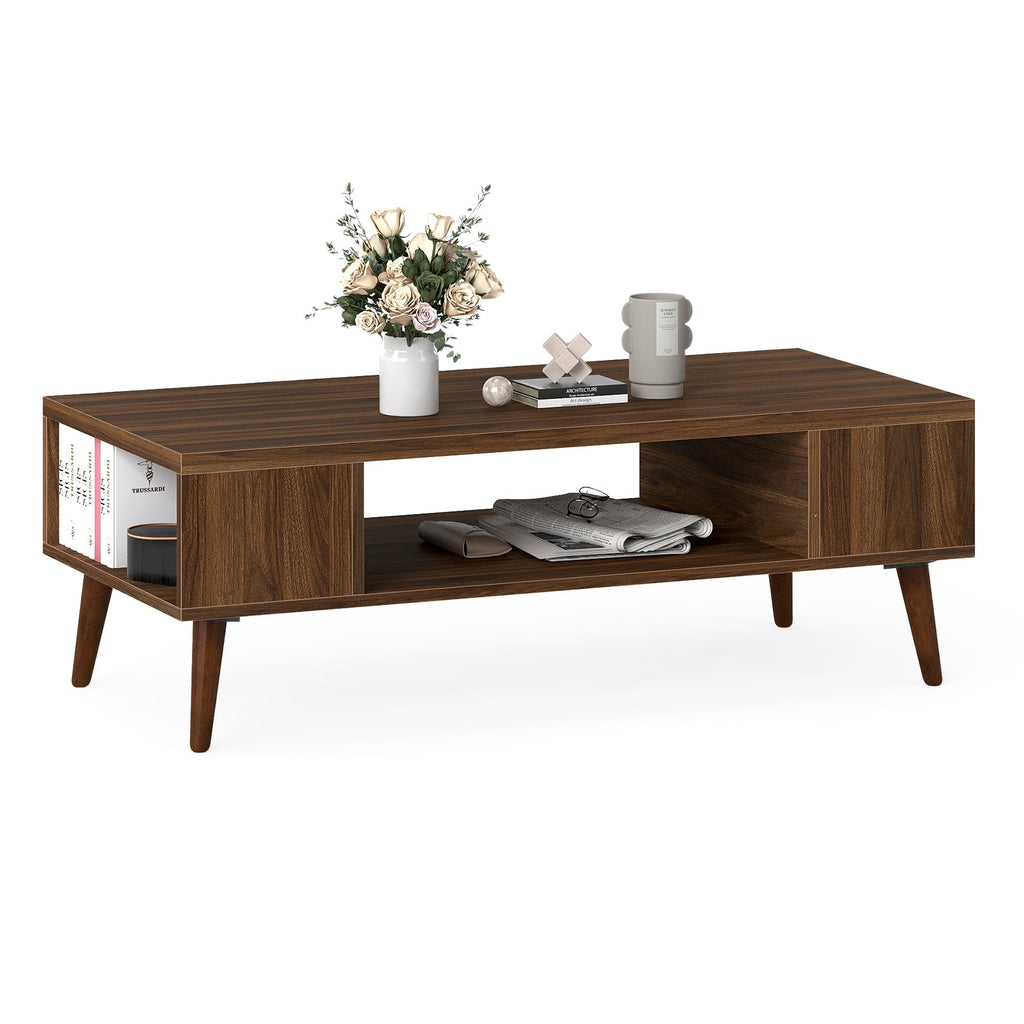 42 Inch Mid Century Modern Coffee Table Rectangular with Open Compartment-Walnut
