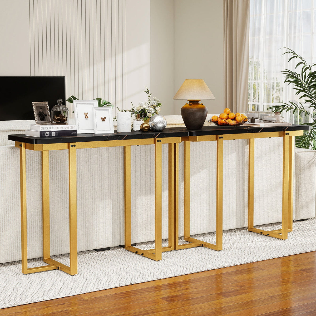 42 Inches Modern Faux Marble Entryway Table with Geometric Metal Frame