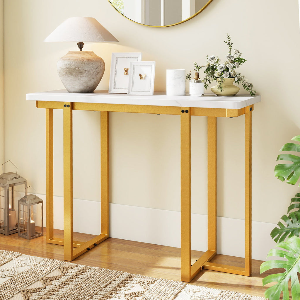 42 Inches Modern Faux Marble Entryway Table with Geometric Metal Frame