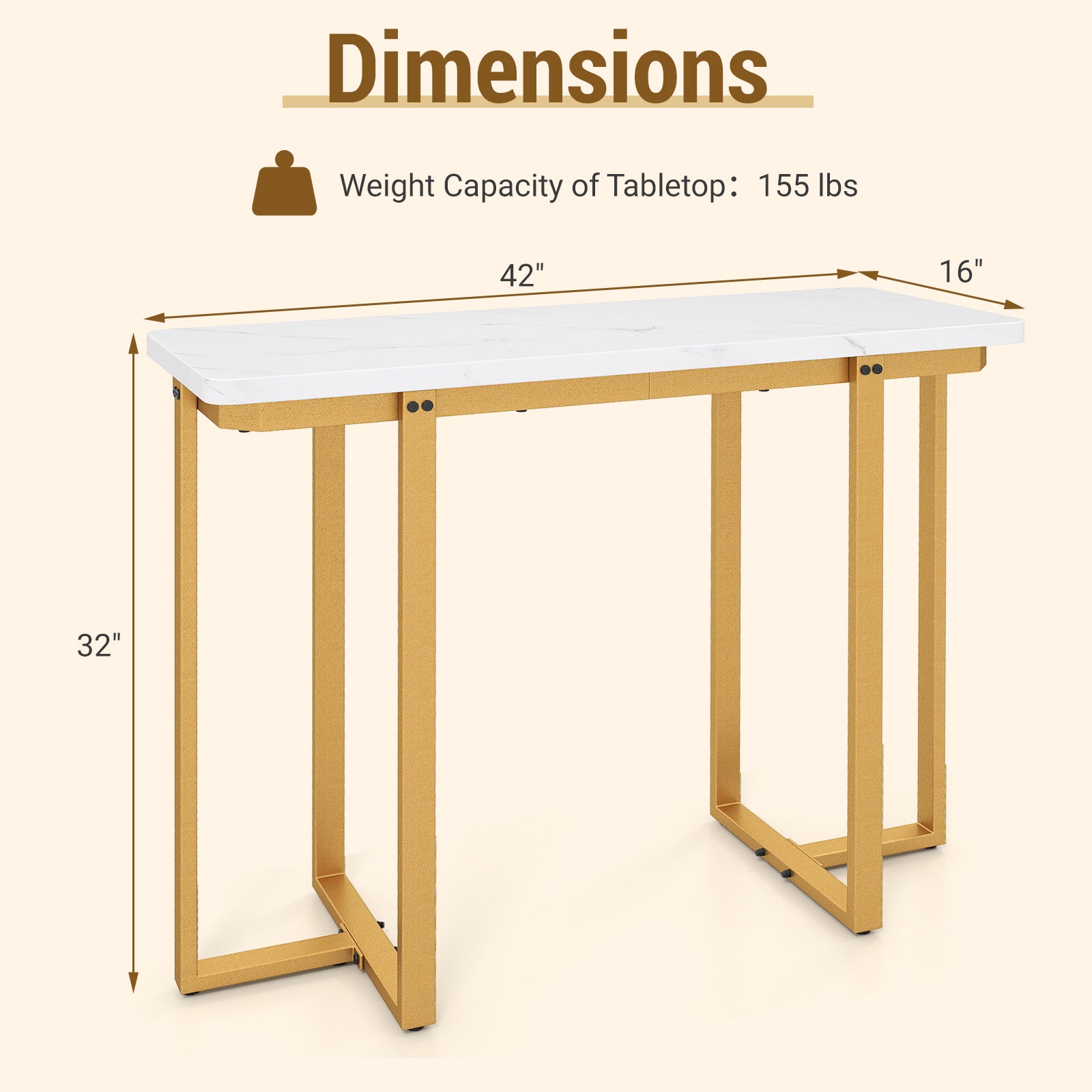 42 Inches Modern Faux Marble Entryway Table with Geometric Metal Frame