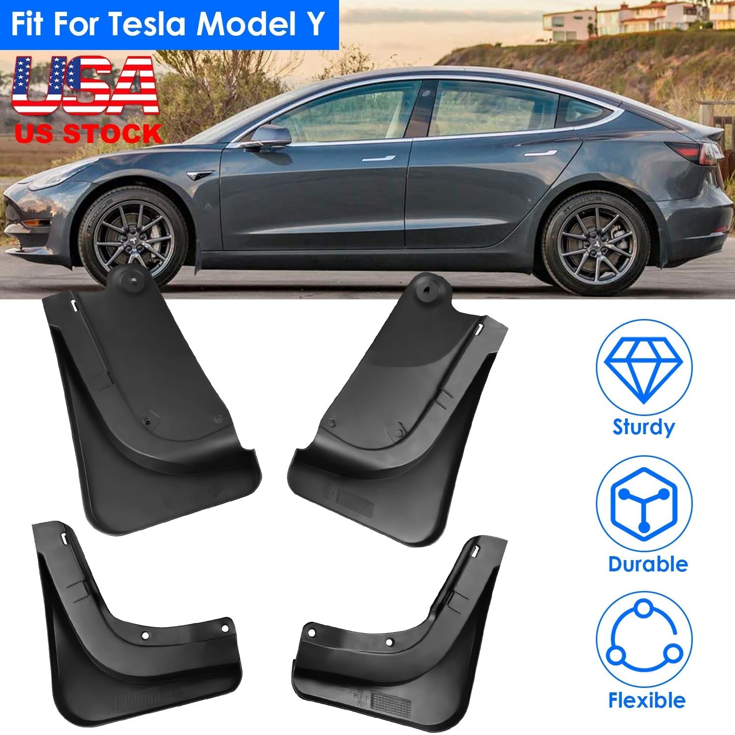 Mud Flaps Splash Guards Replacement No Drilling Splash Guards Fenders Vehicle Sediment Protection for Tesla Model Y