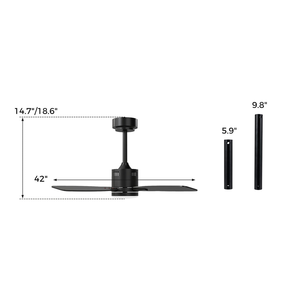 42inch Ceiling Fan with Light and Remote 3CCT LED with Memory 4H Timer 6 Speeds-Black