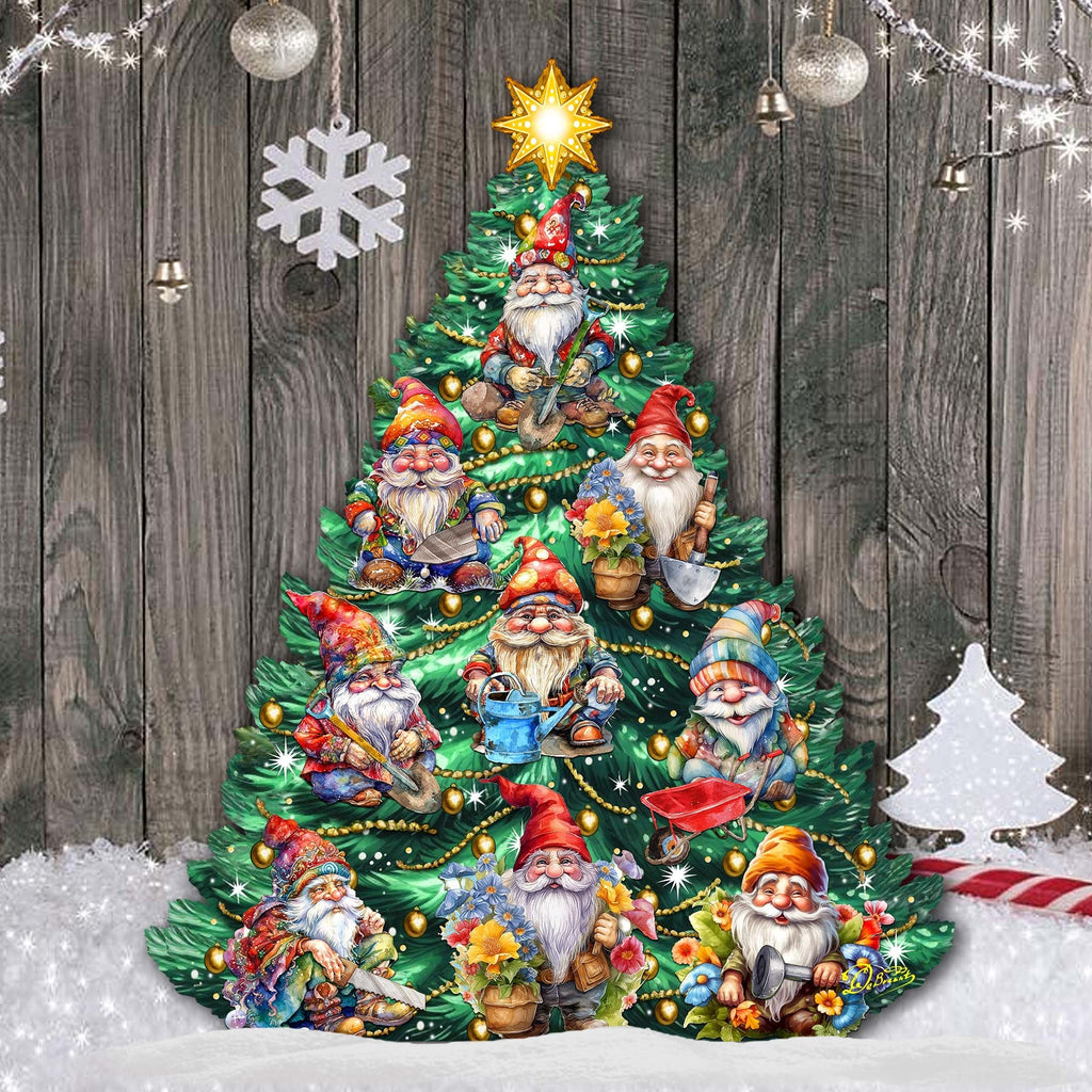 Gnomes-Themed Christmas Tree Outdoor Indoor Decor Wooden Christmas Decoration by G. Debrekht Christmas Decor - 8191512F