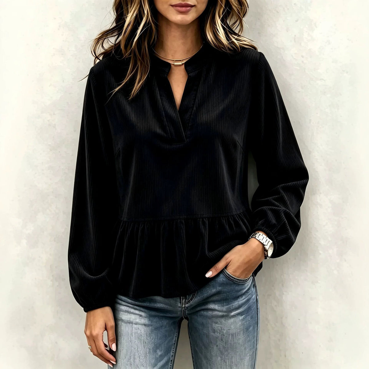 Casual Chic Corduroy Long-sleeve Top