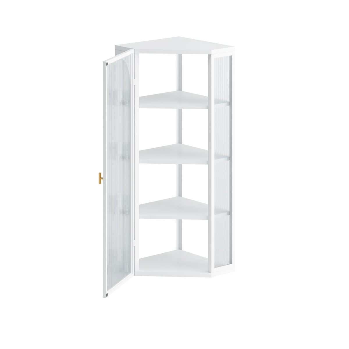 Glass Door Wall Mounted Corner Cabinet with Featuring Four-tier Storage  White