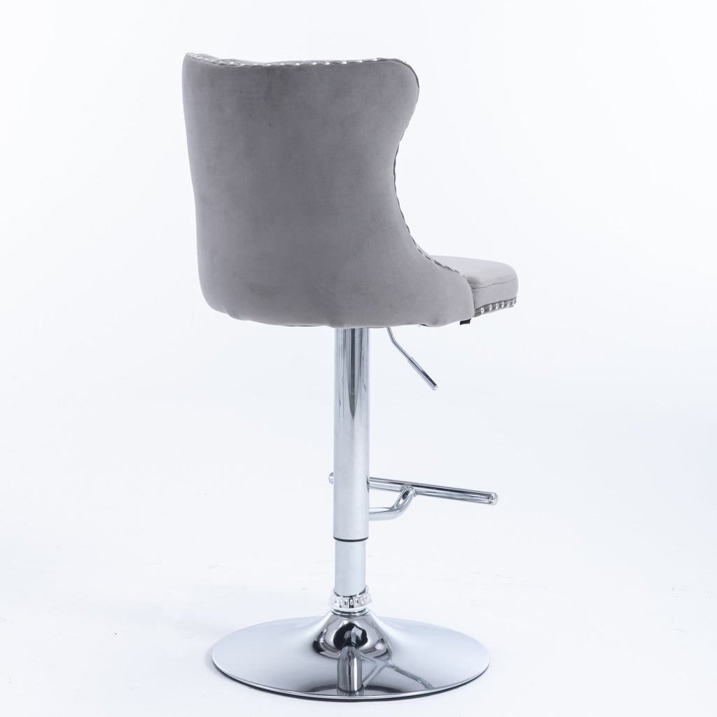 （Gray,Set of 2） 25-33 Inch, Modern Upholstered Chrome base Bar Stools with Backs Comfortable Tufted for Home Pub and Kitchen
