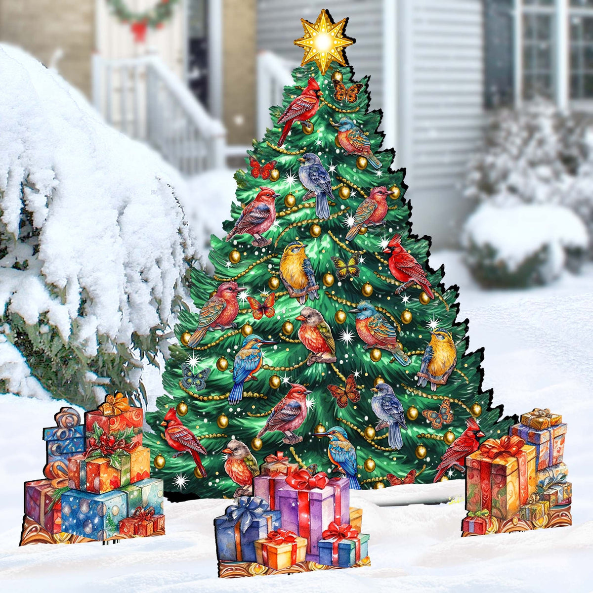 Christmas Birds-Themed Christmas Tree Set Outdoor Indoor Decor Wooden Christmas Decoration by G. Debrekht Christmas Decor - 8191511F-G