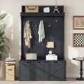 Hall tree with storage desk, entrance desk with drawers and 5 hooks, display rack, dark blue