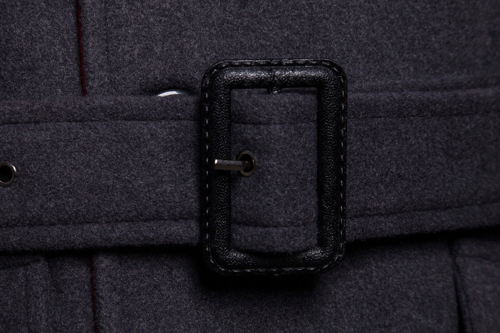 Double-breasted Hooded Belted Mid-length Wool Trench Coat