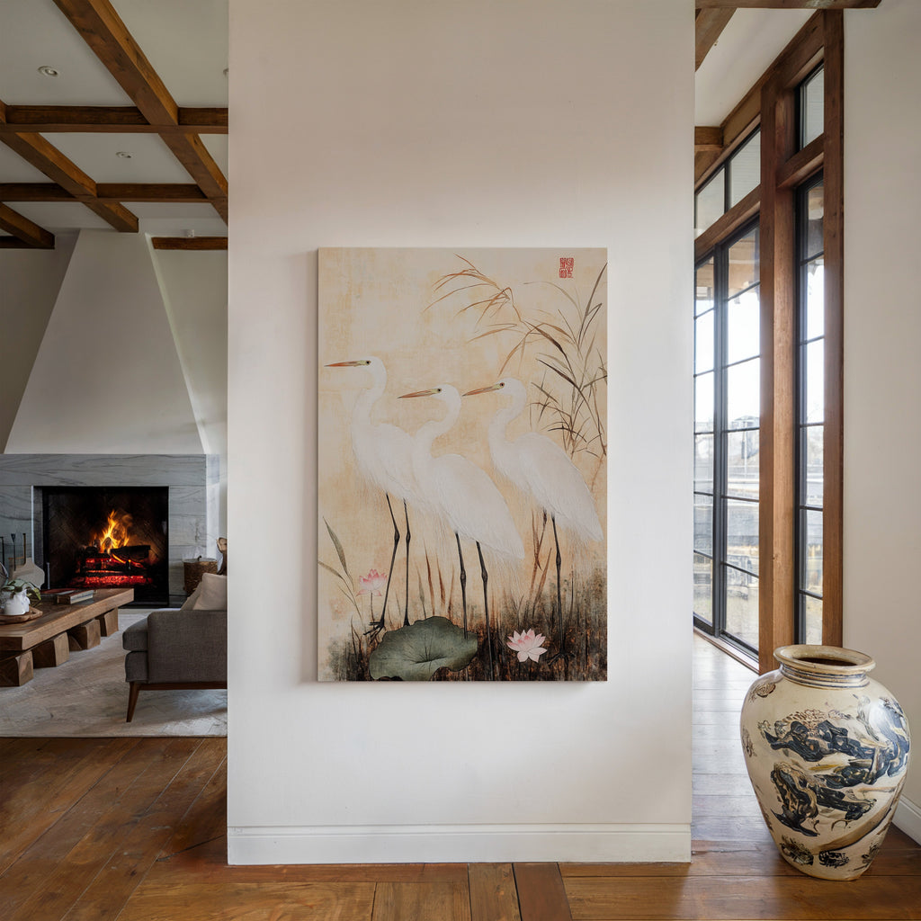 Japanese Egret Wall Art – Elegant Traditional Asian Nature Print