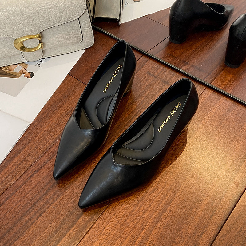 Pointed Toe Low Cut Pumps For Women 2026 Spring New Wedge Hidden Heel Simple Slip On Commute Work Shoes