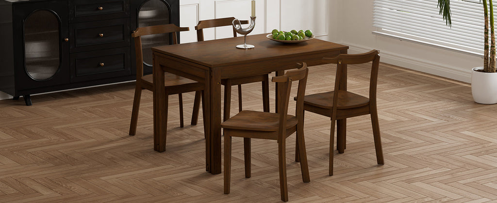 TOPMAX 65 "5-piece set with wheels and expandable dining table set 17.7" pull-out side table and small dining chair Brown