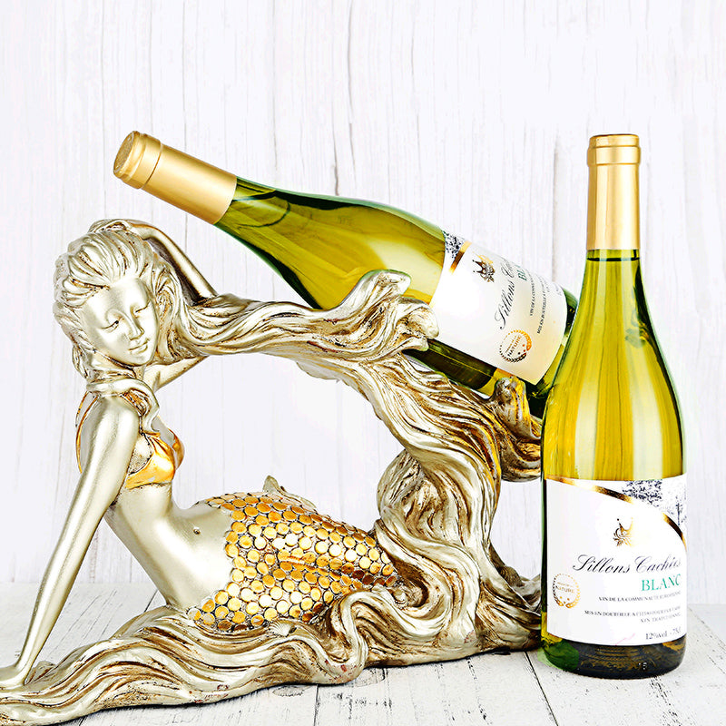 Mermaid Resin Wine Bottle Holder – Decorative Display Stand | Gold & Silver