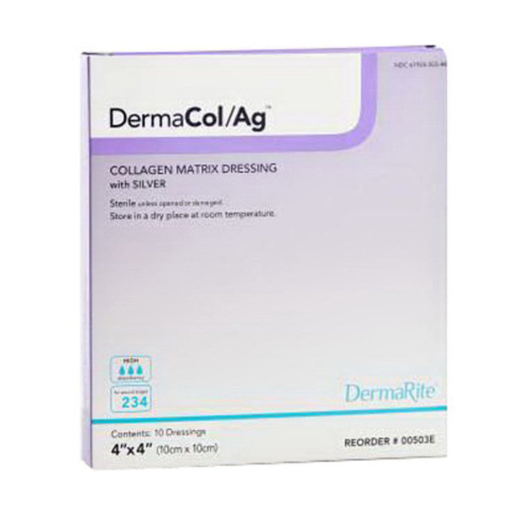 DermaRite DermaCol/Ag Collagen Matrix Wound Dressing with Silver, 4" x 4" (10 Count/Box)