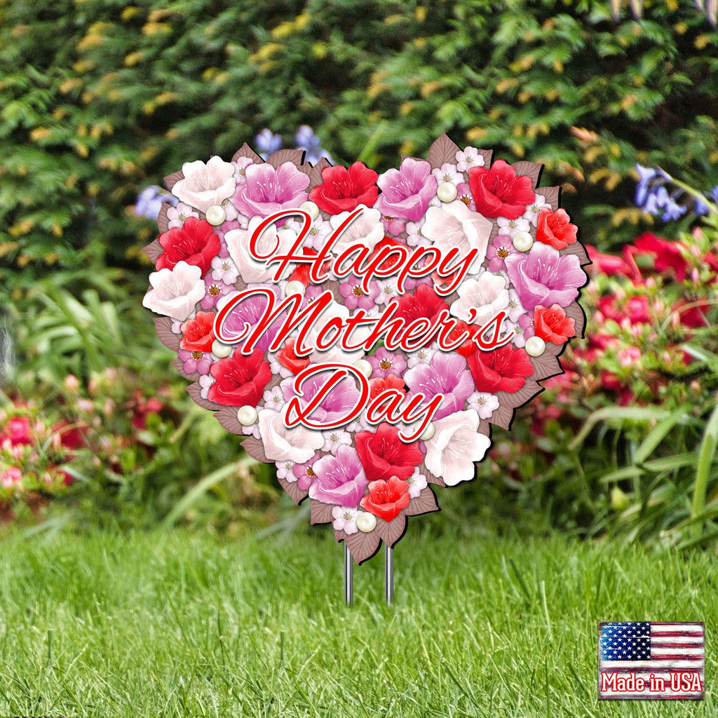 Happy Mothers Day Flower Heart Holiday Outdoor Decor Garden Stake by G. DeBrekht - Love Family Kids Decor - 8185308-2M