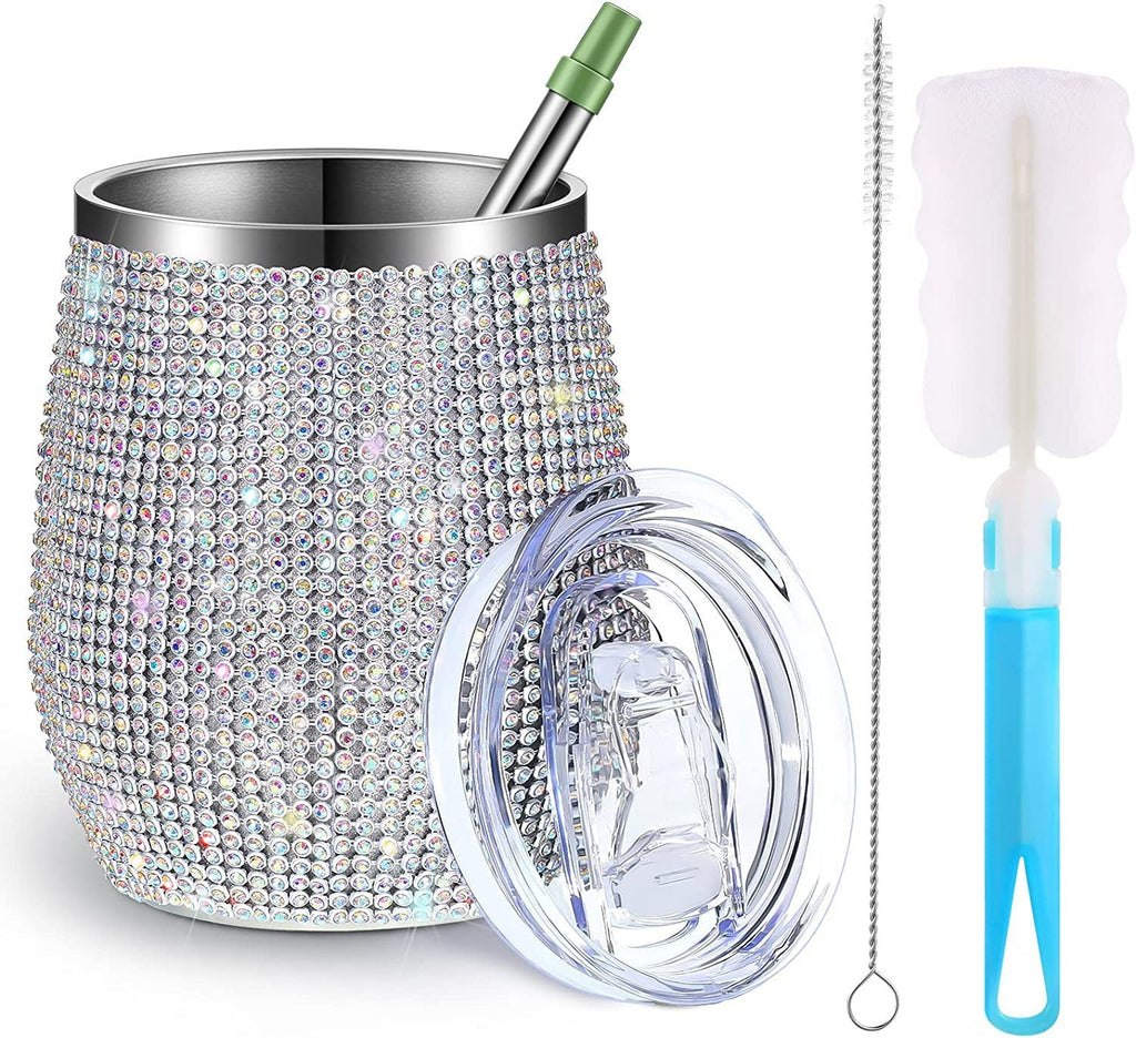 12oz Diamond Wine Tumbler With Sealed Lid Vacuum Thermo Beer Mug Cup Stainless Steel Mug Cup Champagne Party Bridemaid Gift