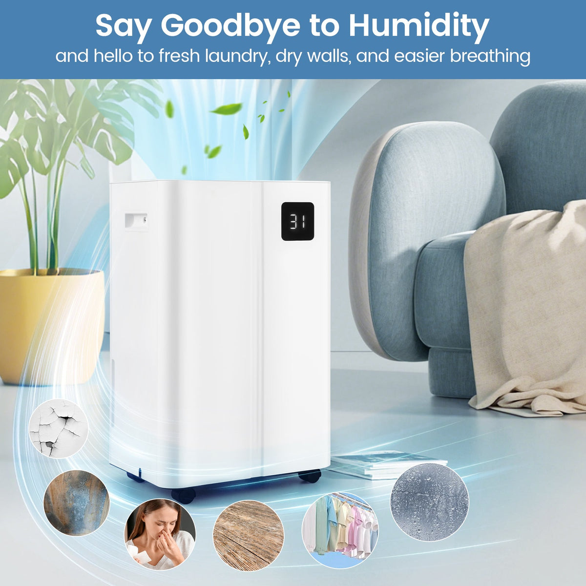 4500 Sq.Ft 54 Pints Dehumidifier with 3 Modesfor Home and Basement-White