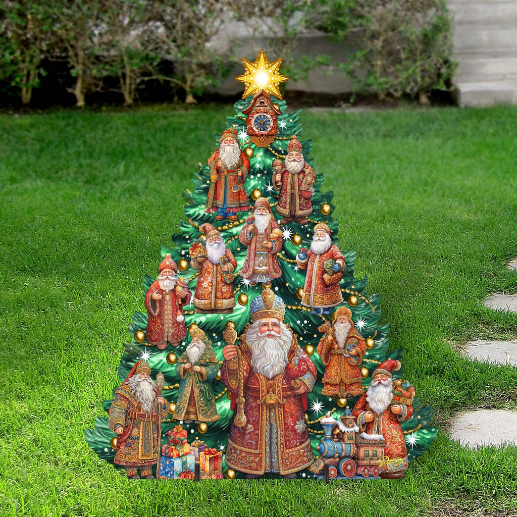 Santa-Themed Christmas Tree Outdoor Indoor Decor Wooden Christmas Decoration by G. Debrekht Christmas Decor - 8191517F