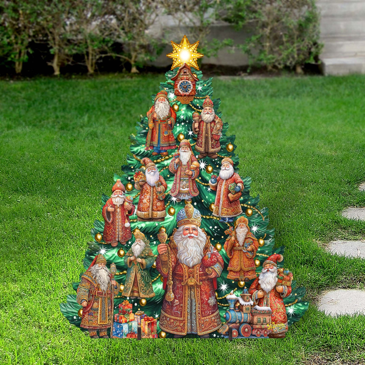 Santa-Themed Christmas Tree Outdoor Indoor Decor Wooden Christmas Decoration by G. Debrekht Christmas Decor - 8191517F