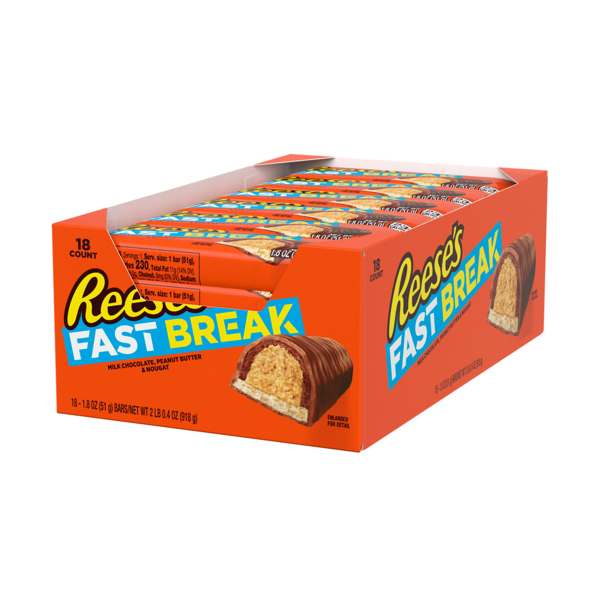Reese's Fast Break Milk Chocolate Peanut Butter & Nougat Candy Bars – 18ct