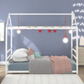 House Platform Bed with Roof and Chimney Design,White