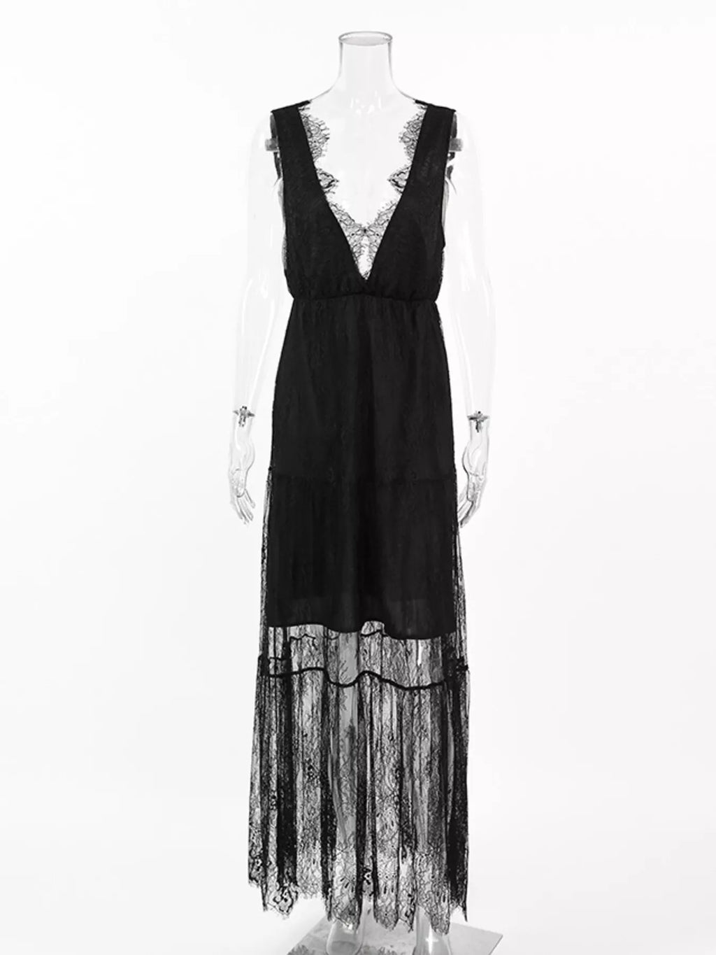 Lace V-Neck Sleeveless Maxi Dress