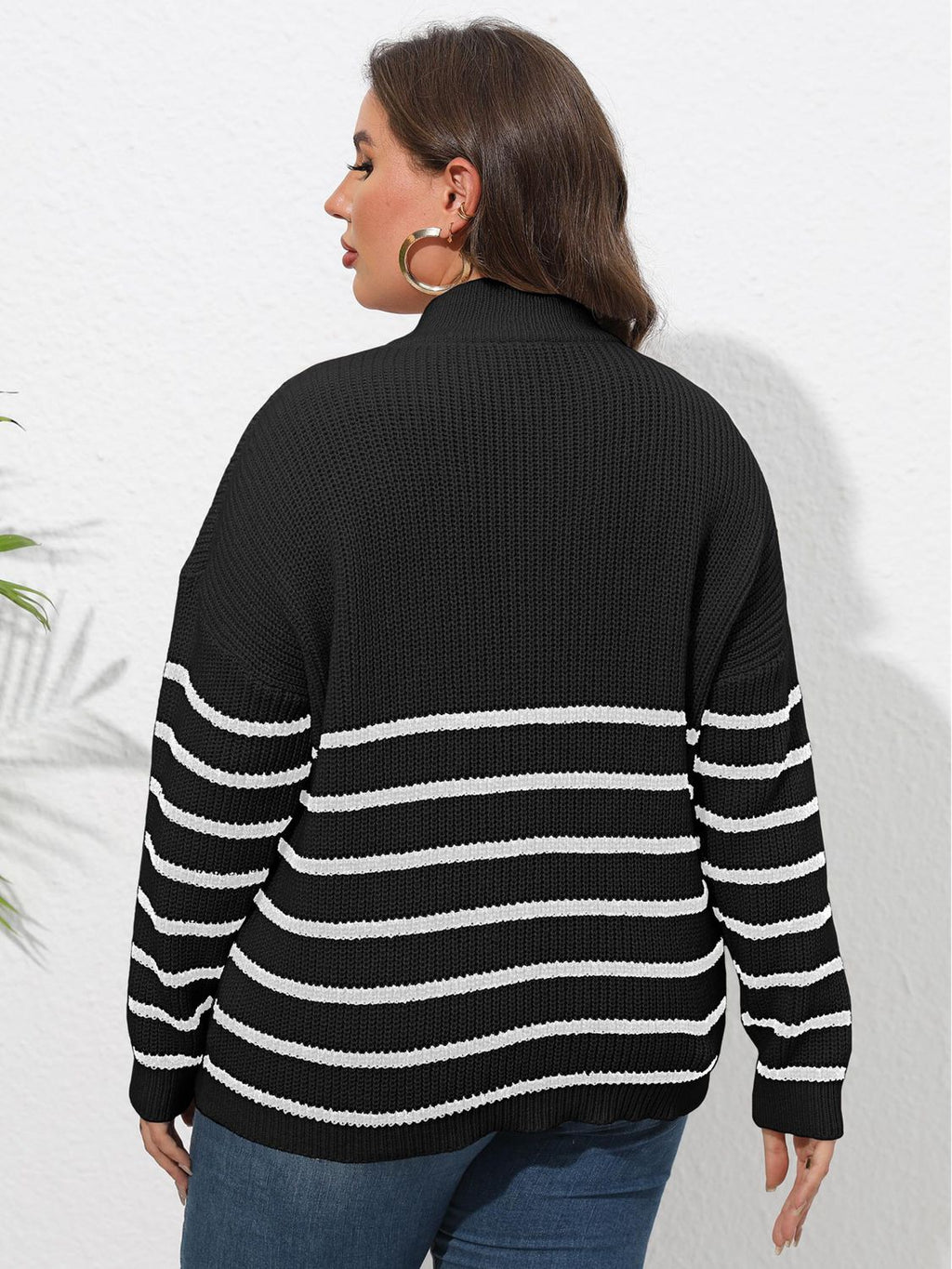 Zip-Up Striped Sweater