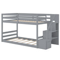 Twin Over Twin Low Bunk Bed with Storage Stairs Solid Wood Floor Bunk Bed Frame