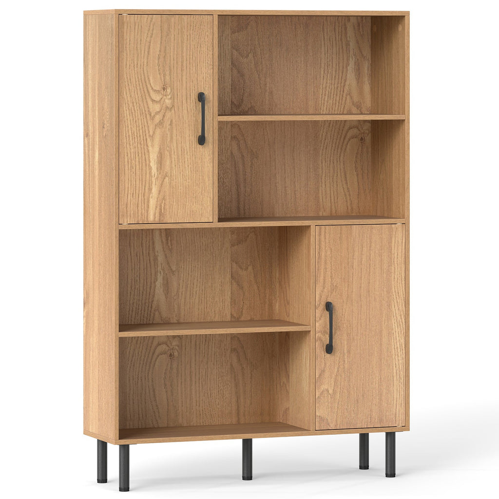 47 Inch Storage Cabinet Freestanding Bookcase with 2 Doors and 4 Open Shelves