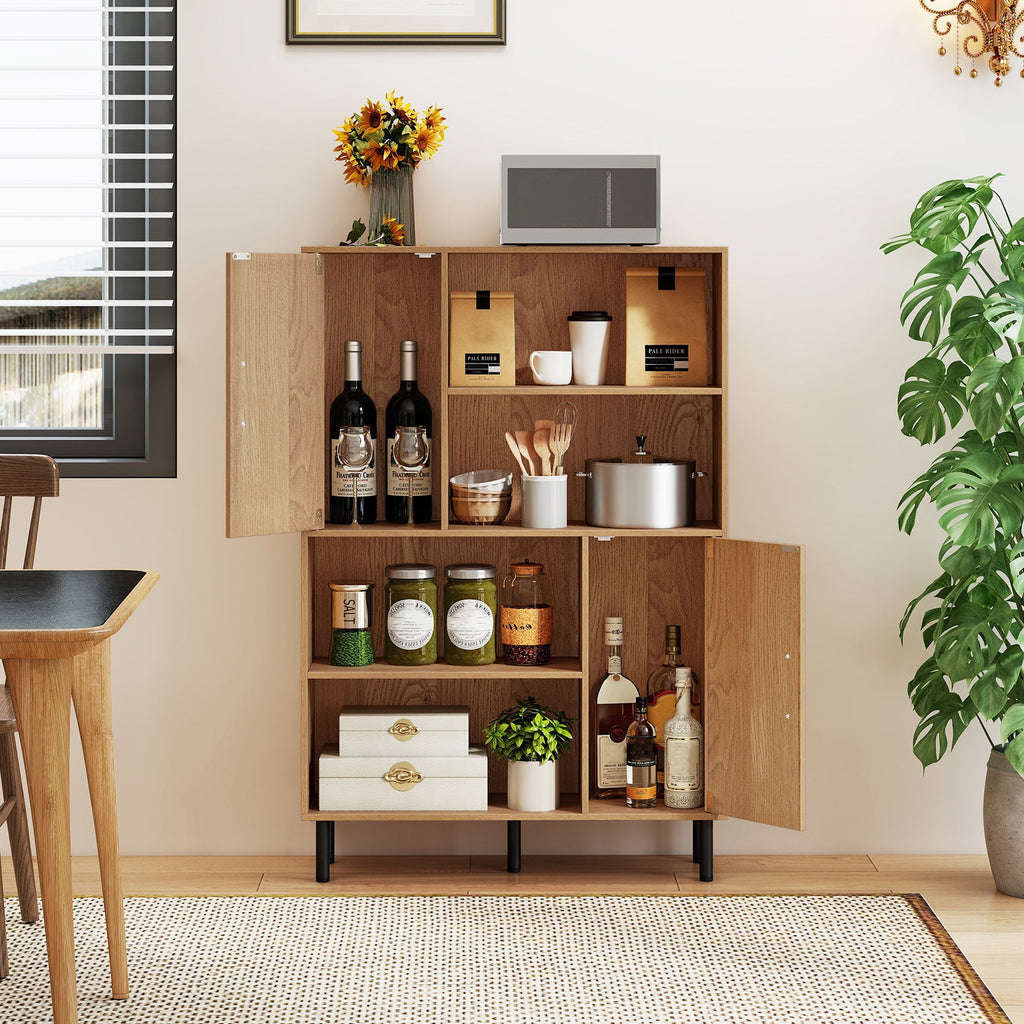 47 Inch Storage Cabinet Freestanding Bookcase with 2 Doors and 4 Open Shelves