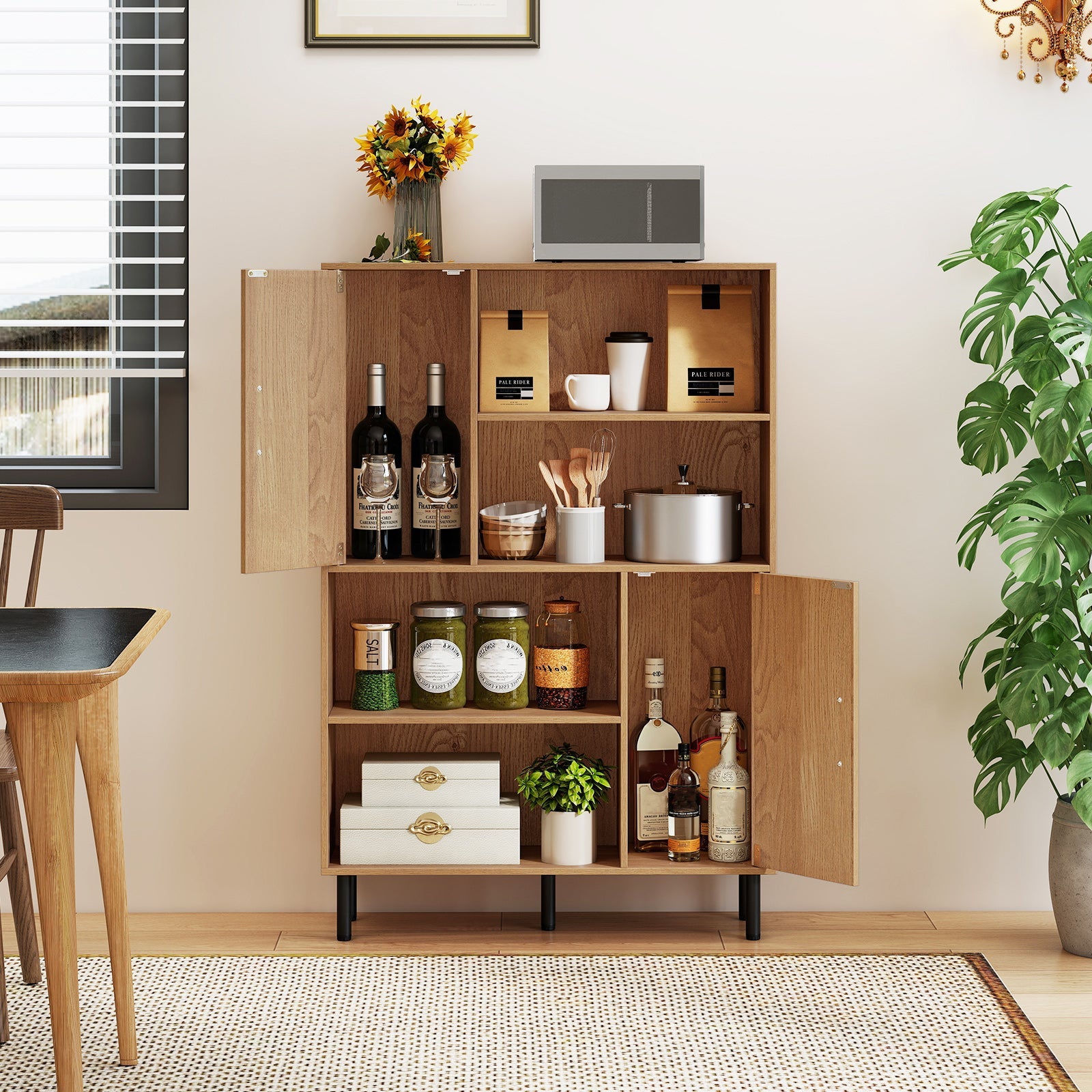 47 Inch Storage Cabinet Freestanding Bookcase with 2 Doors and 4 Open Shelves