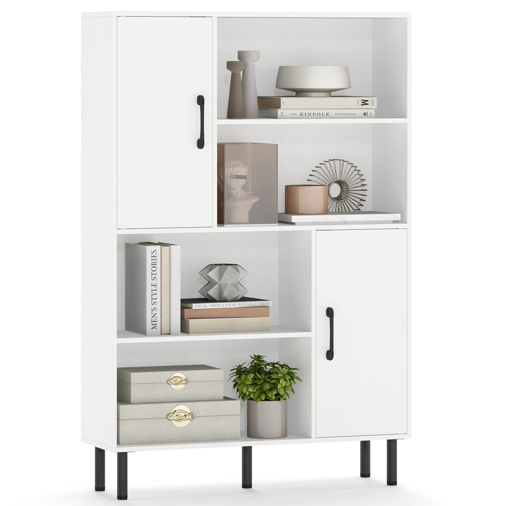 47 Inch Storage Cabinet Freestanding Bookcase with 2 Doors and 4 Open Shelves