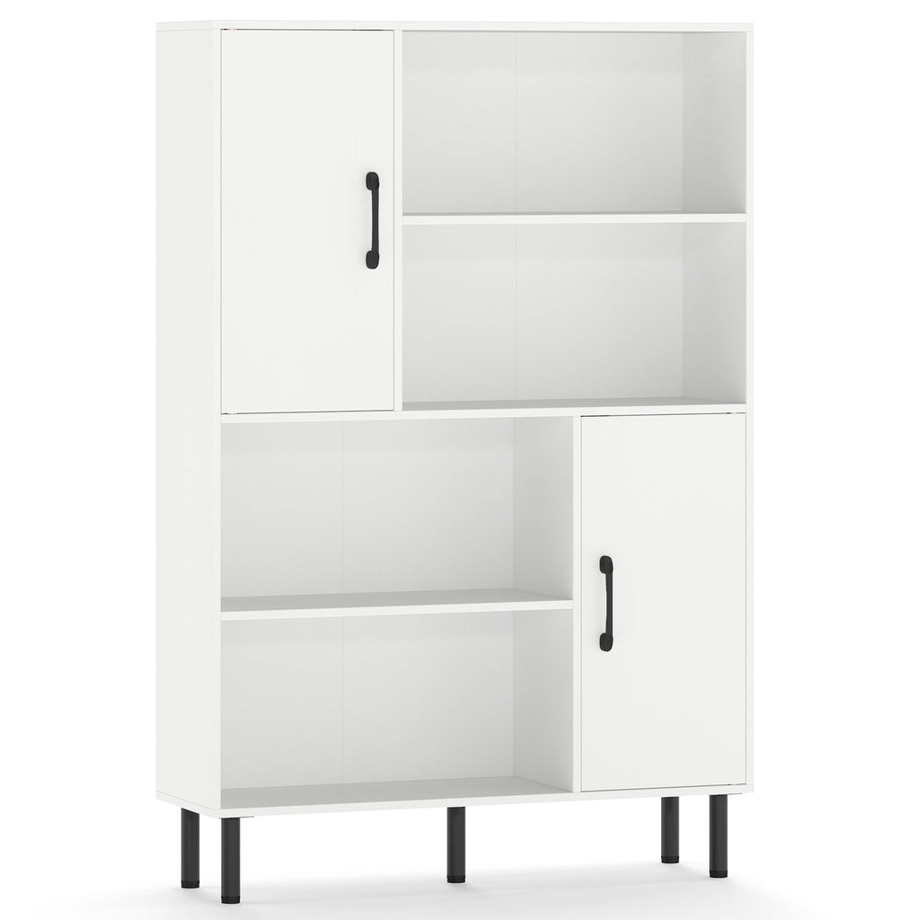 47 Inch Storage Cabinet Freestanding Bookcase with 2 Doors and 4 Open Shelves