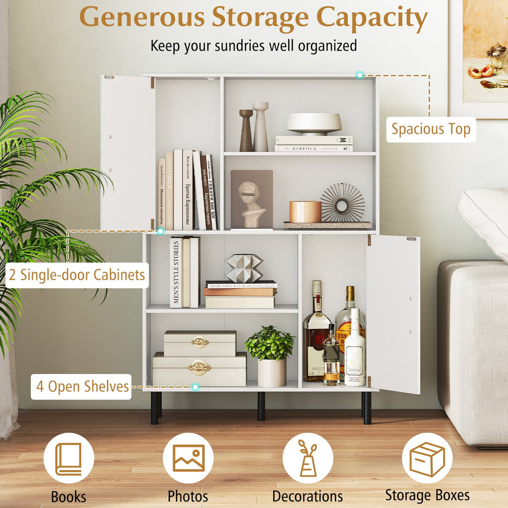 47 Inch Storage Cabinet Freestanding Bookcase with 2 Doors and 4 Open Shelves