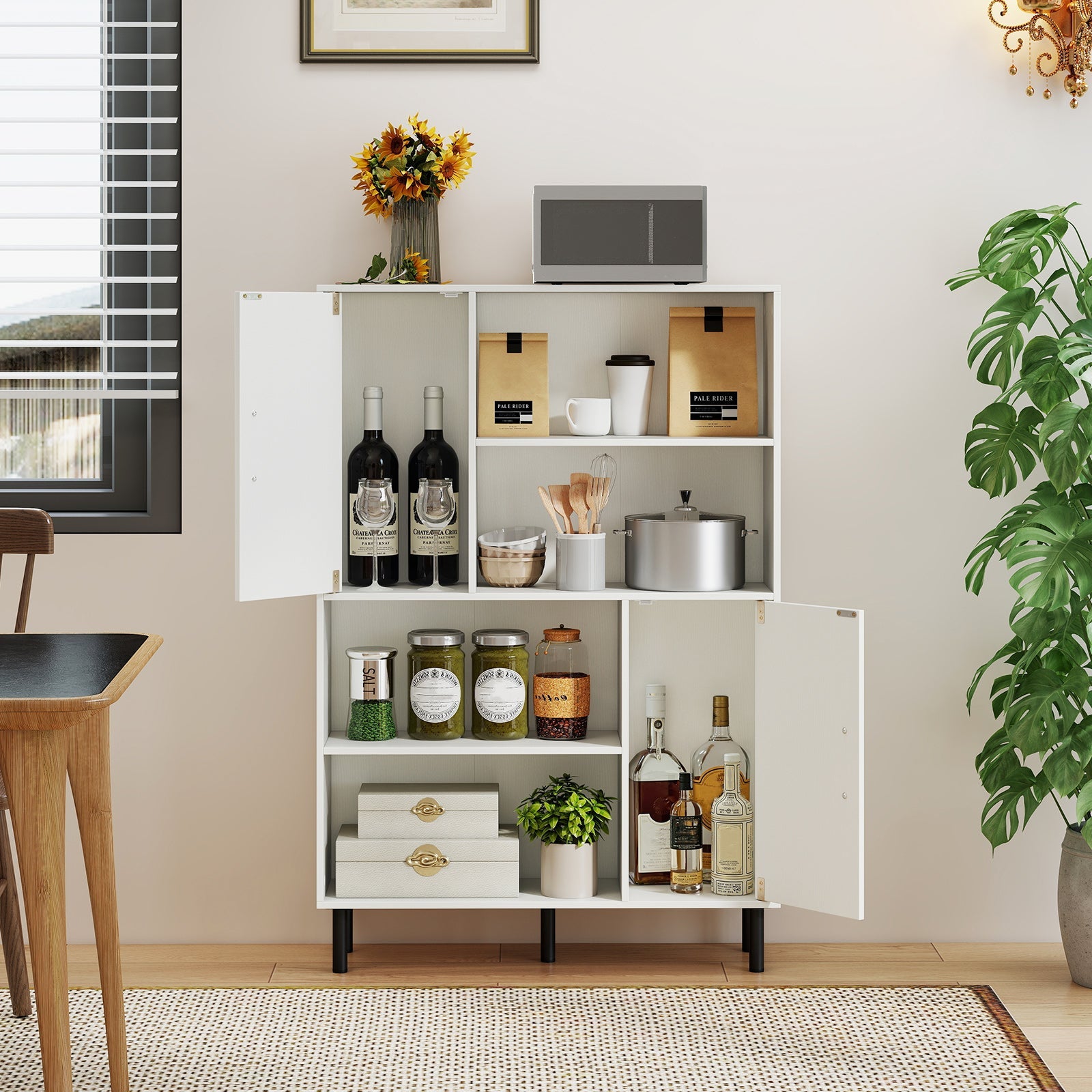 47 Inch Storage Cabinet Freestanding Bookcase with 2 Doors and 4 Open Shelves