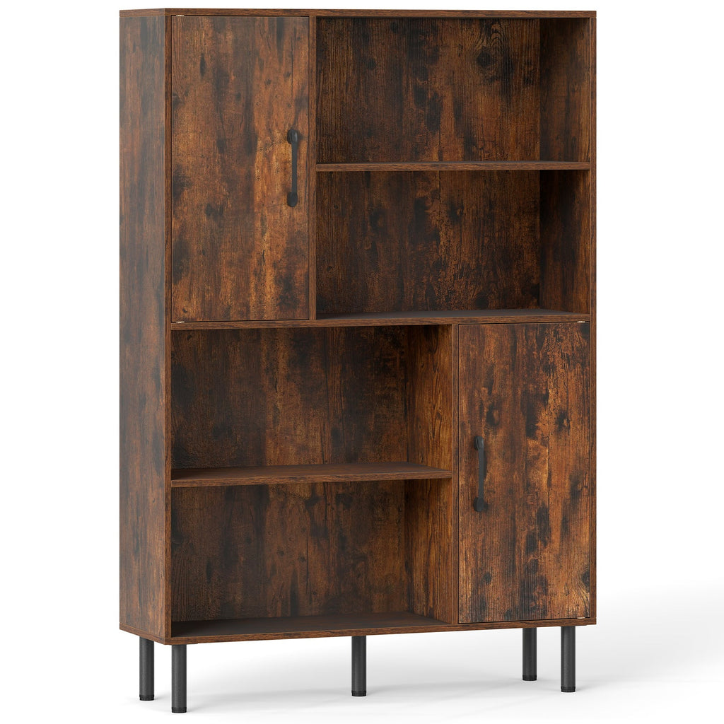 47 Inch Storage Cabinet Freestanding Bookcase with 2 Doors and 4 Open Shelves