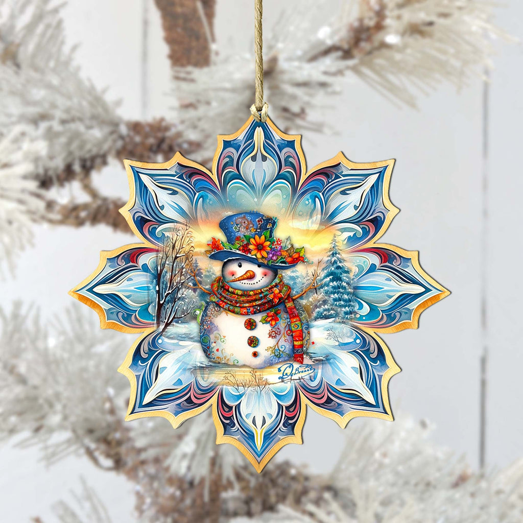 Snowman Blue Snowflake Large Wooden Ornament by G. Debrekht - Christmas Santa Snowman Decor - 8688427M