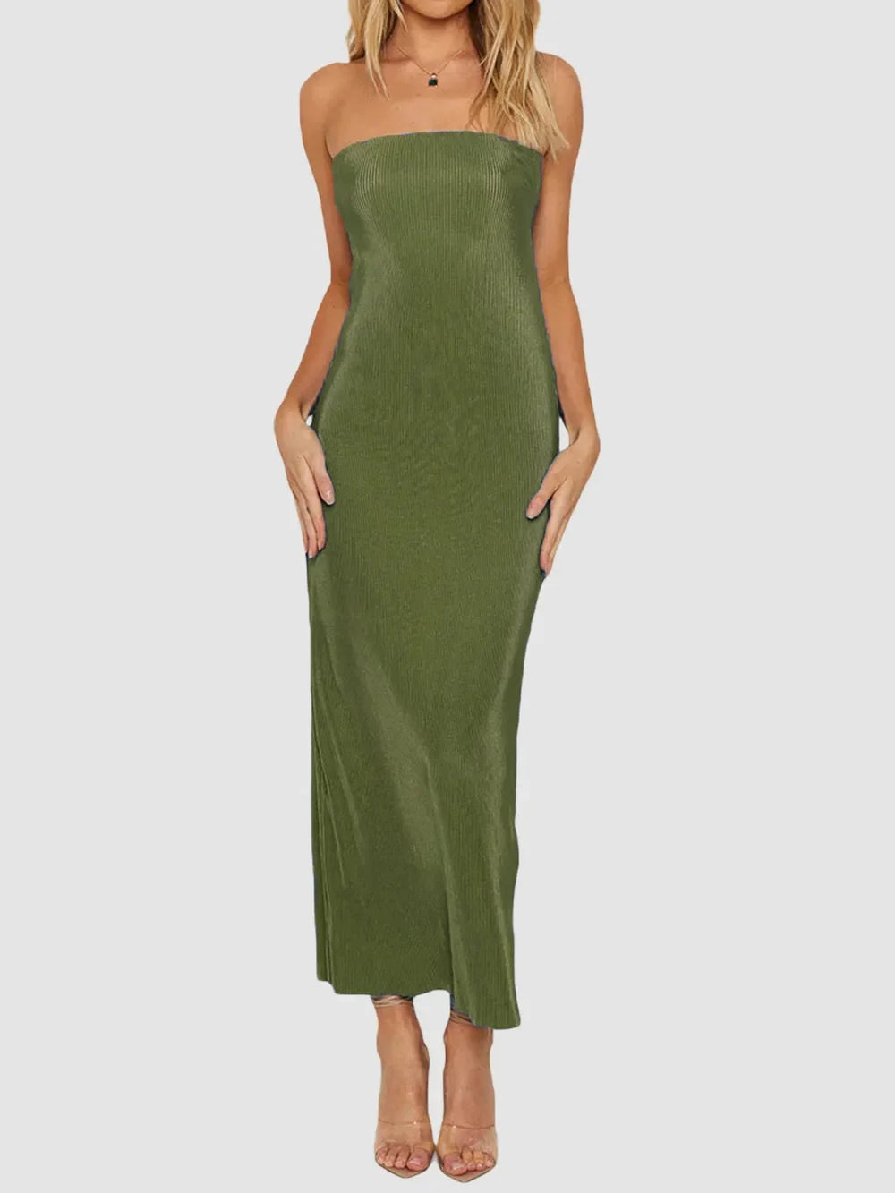 Lace-Up Back Tube Maxi Dress
