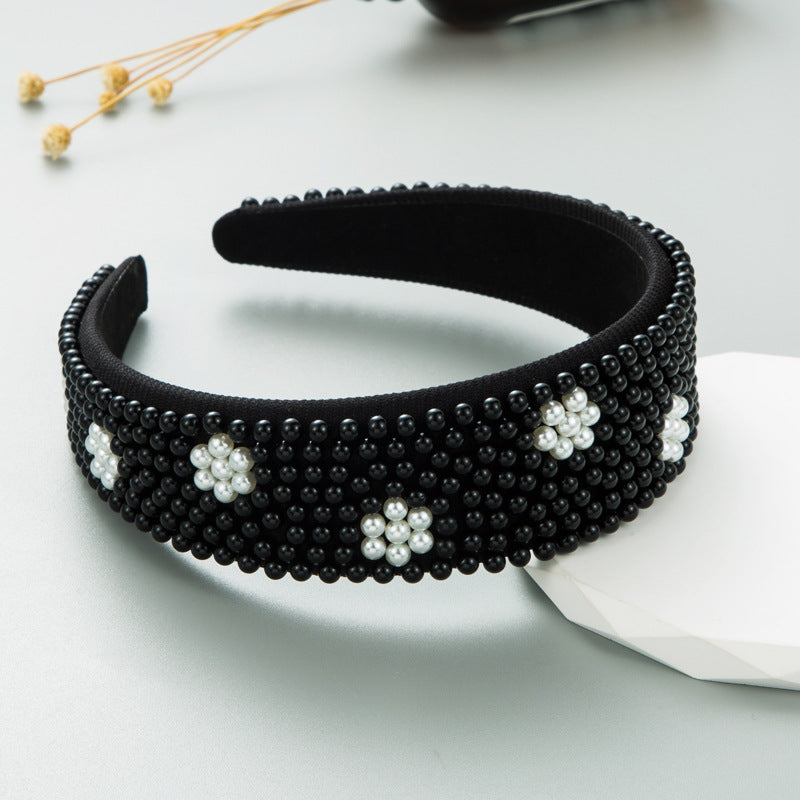 New Fashion Full Pearl Wide Edge Shampoo Headband Pressed Hair Ornament